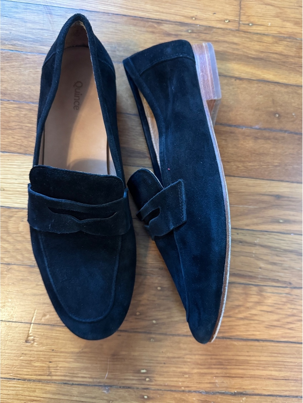 Quince Black Suede Penny Loafers Women’s Size 8 Slip-On Comfort Flat Shoes